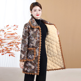 妈妈冬装睡衣上衣单件中长款加绒加厚中老年人保暖棉袄家居服外套