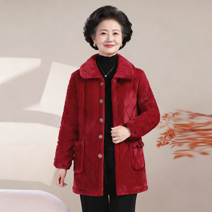中年妈妈睡衣女款上衣单件冬季棉袄加绒加厚中老年保暖家居服外套