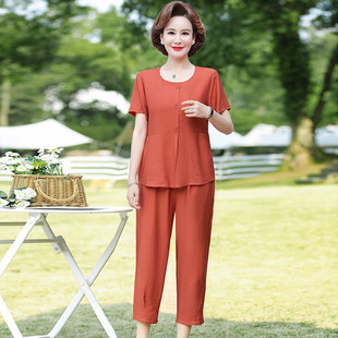 亚麻睡衣女款夏2026新款老年人棉麻短袖中老年妈妈夏天家居服套装