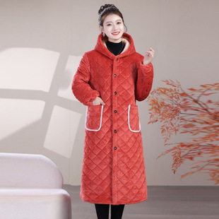 睡衣女款冬季上衣单件加绒加厚保暖长款棉衣连帽中老年妈妈家居服