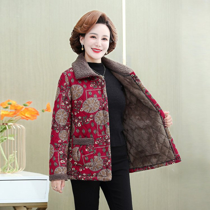 妈妈睡衣上衣单件冬天夹棉加绒加厚保暖可外穿中老年人家居服棉袄