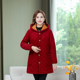 妈妈睡衣单件上衣加厚冬季加绒棉袄中长款灯芯绒棉服中老年家居服