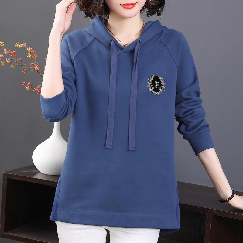 连帽卫衣女装2024春秋新款大码胖mm中长款长袖t恤宽松女士上衣服