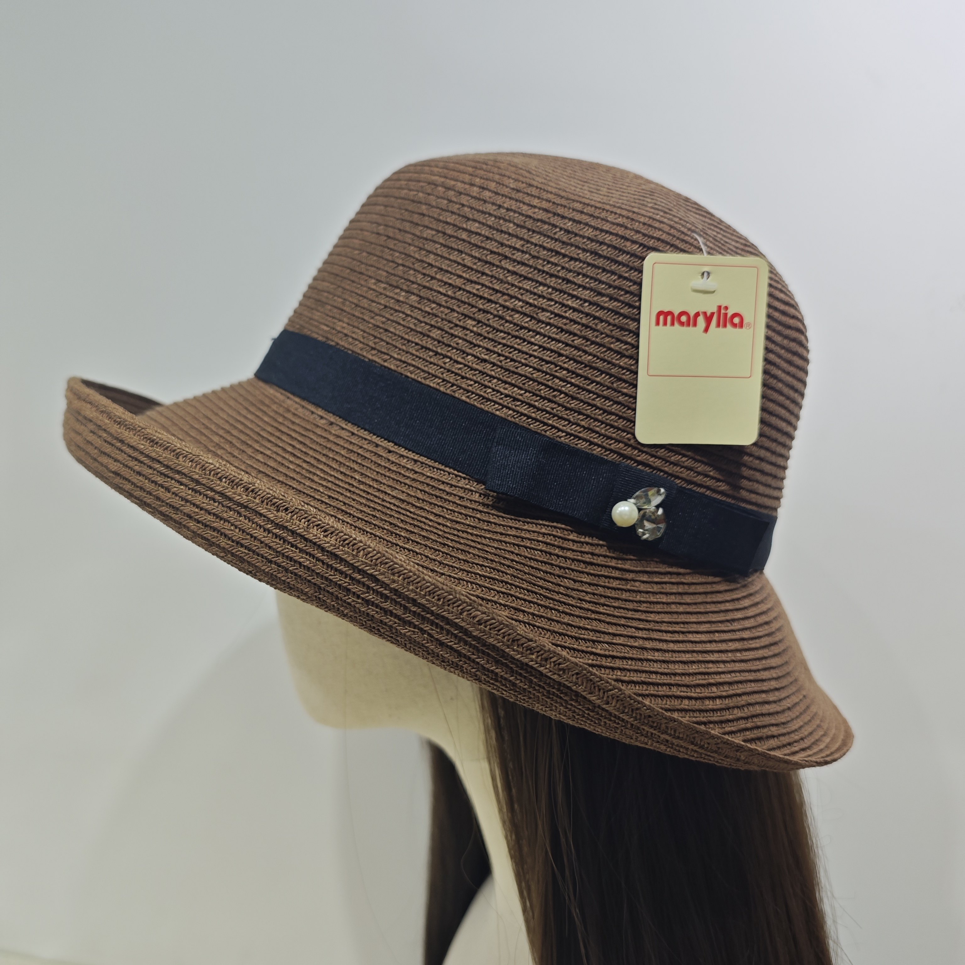 日本皇家御用品牌精美珠花蝴蝶结装饰卷边防晒遮阳帽草帽56-57.5