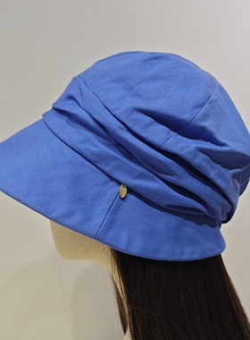 日单精品 蓝色纯棉褶皱设计优雅小颜女士防晒帽55-57