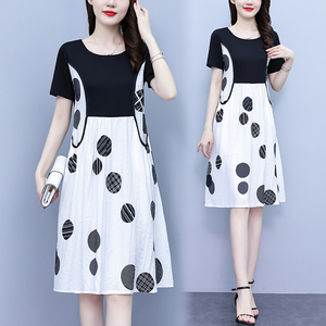 RM7593#大码女装2023春夏新款时尚印花宽松休闲胖妹妹中长款连衣裙