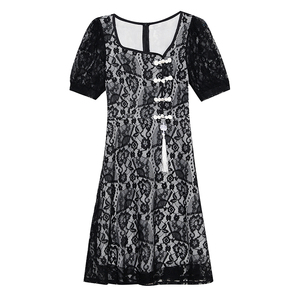 RM7607#大码女装2023夏季新款胖妹妹别致镂空旗袍改良显瘦蕾丝连衣裙