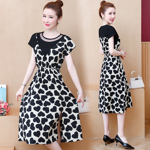 RM7596#大码女装2023夏季新款时尚修身显瘦不规则拼接连衣裙