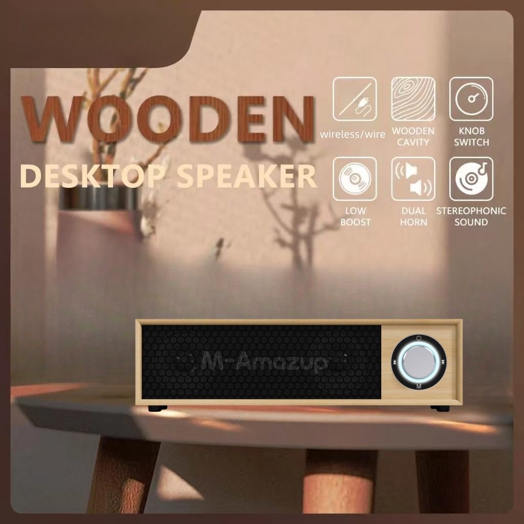 木质双喇叭无线蓝牙音箱3d环绕低音炮高音质U盘插卡手机家用桌面