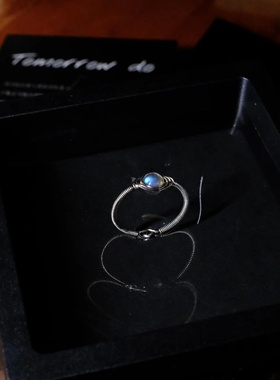 纯手工银饰绕线戒指天然灰月光