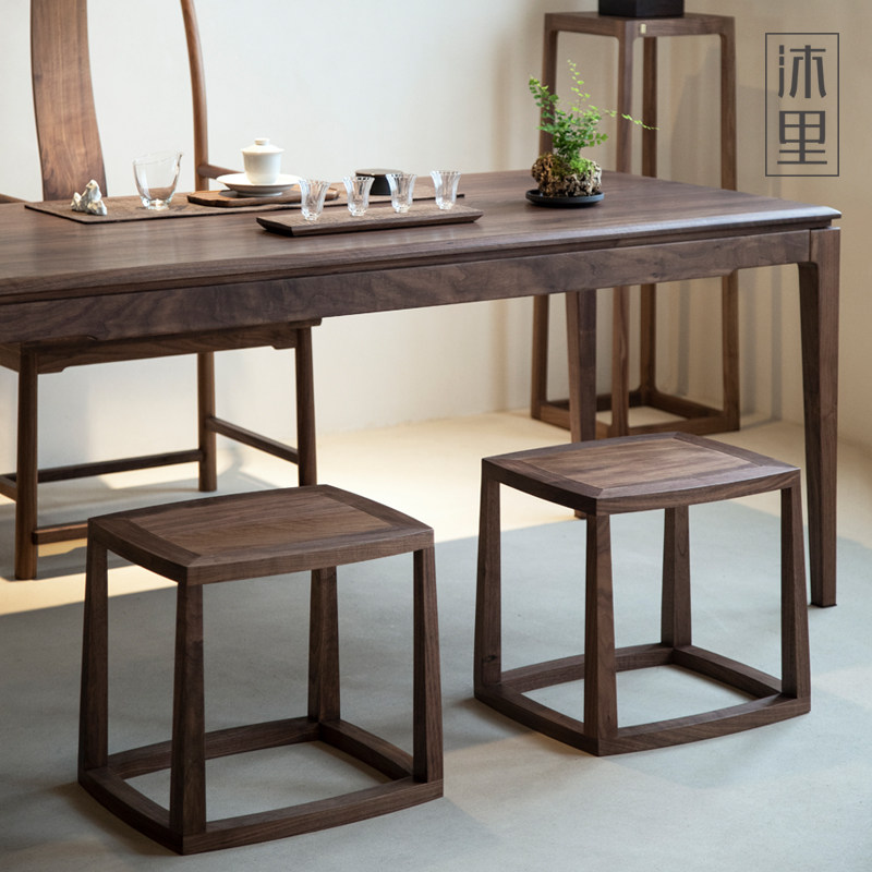 沐里云山茶凳实木新中式胡桃矮凳