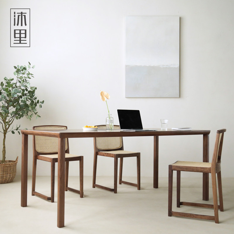 沐里如泓桌黑胡桃木极简餐桌书桌