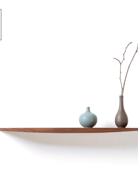 沐里一叶搁板黑胡桃樱桃实木日式原木一字隔板置物架墙上简约现代