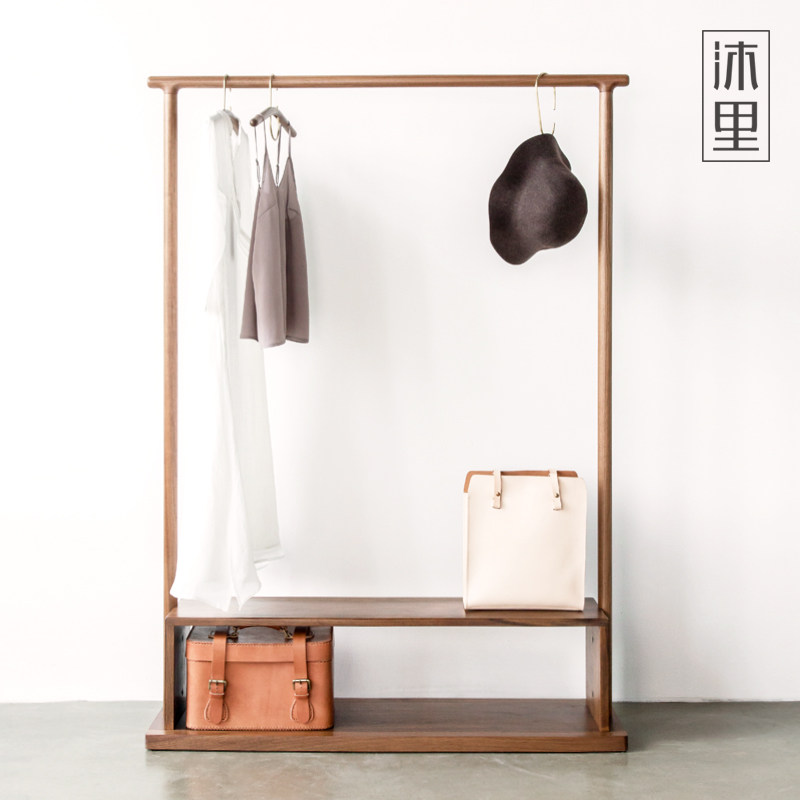 沐里如泓衣帽架黑胡桃实木挂衣架