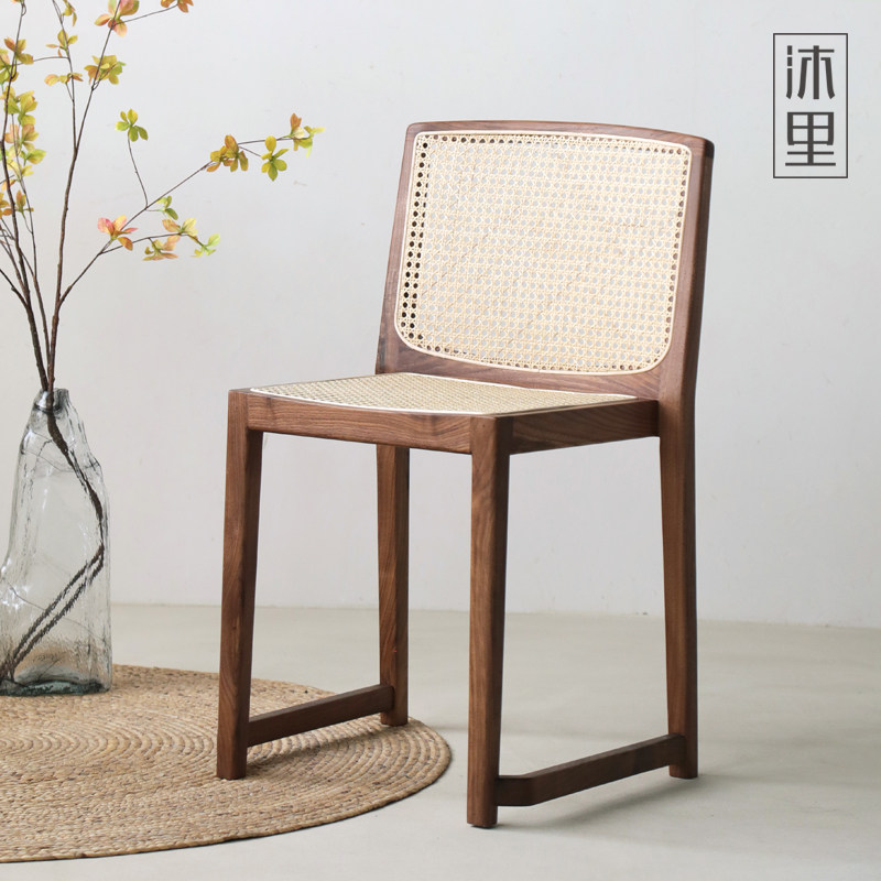 沐里夏痕椅藤编实木餐椅可叠放
