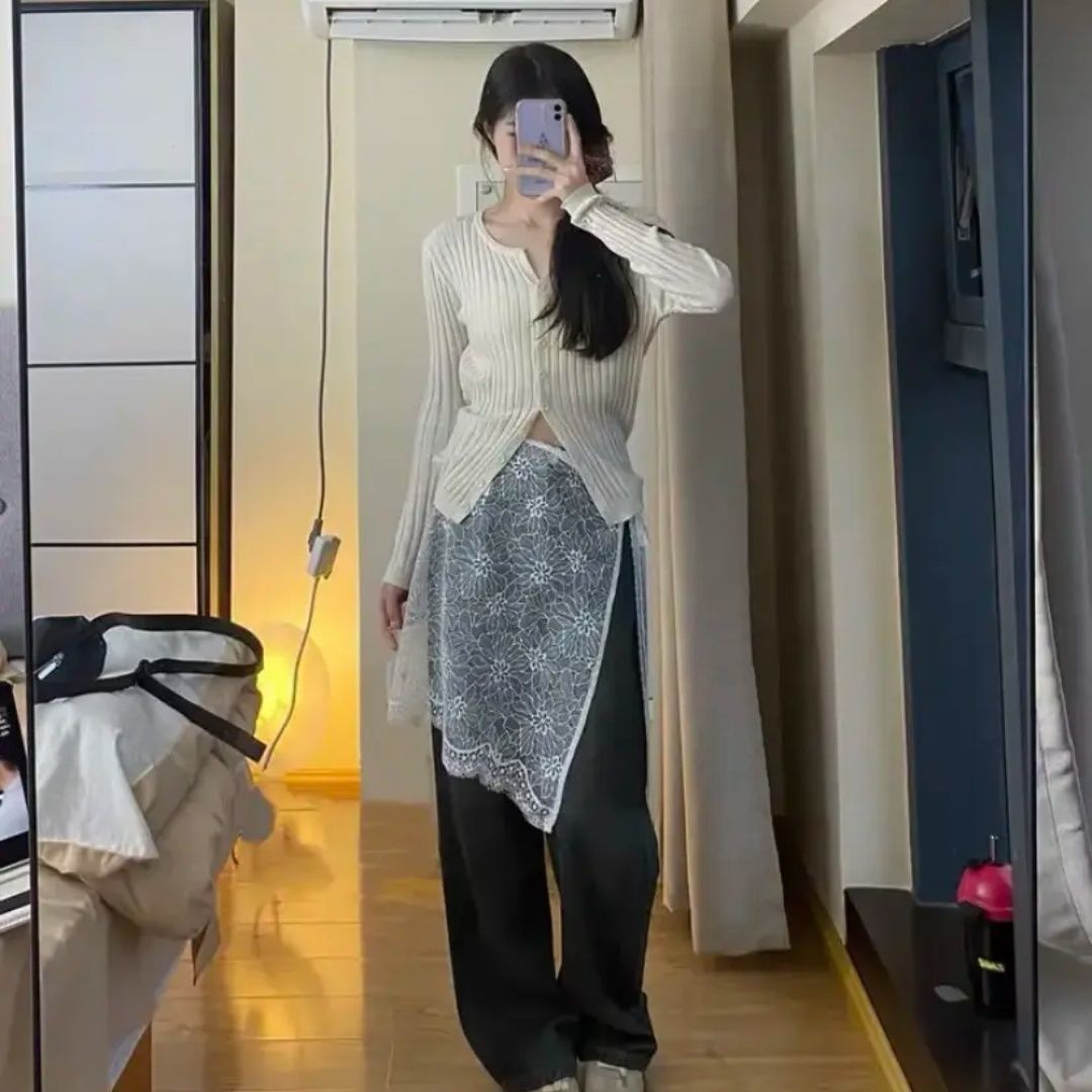 蕾丝屁帘复古韩系韩国开叉裙子系带高级感短款ins叠穿外穿小众女