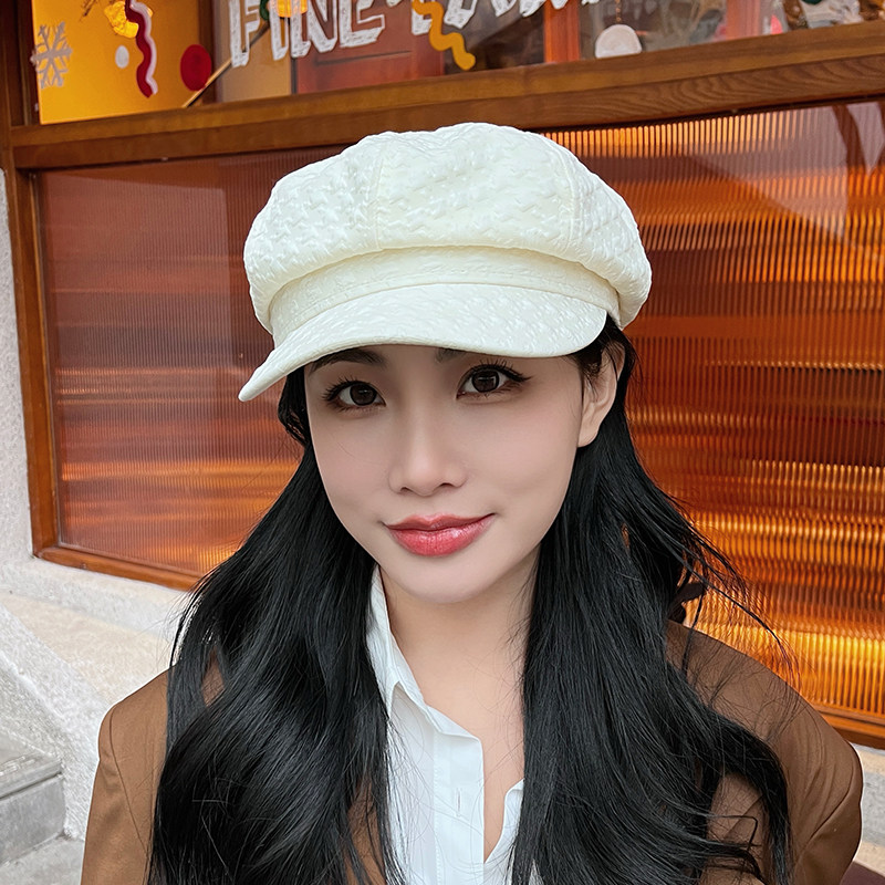 千鸟格纹帽子女款2023新款画家帽图片