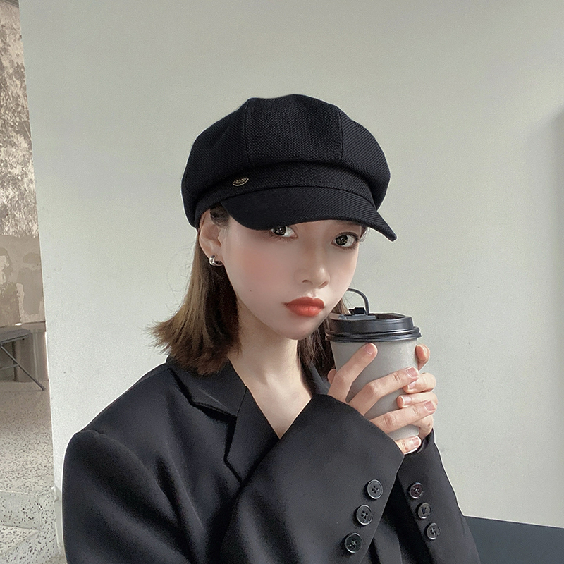 鸭舌帽女 ins潮牌贝雷帽女英伦复古棉麻八角帽大头围帽子女春夏款