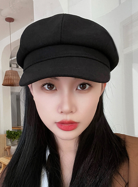 黑色八角帽女秋冬显脸