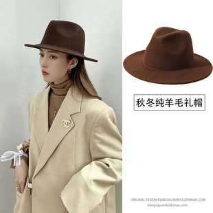 美拉德帽子显脸小适合方圆脸英伦爵士帽羊毛呢男士礼帽秋冬高级感