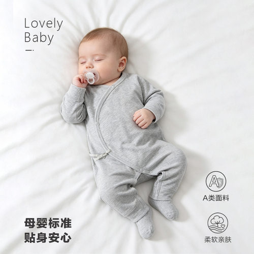 春夏季斜襟长袖连身衣婴幼儿蝴蝶