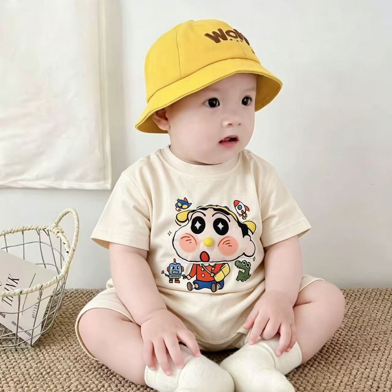男女通用夏季可爱风婴儿短袖哈衣