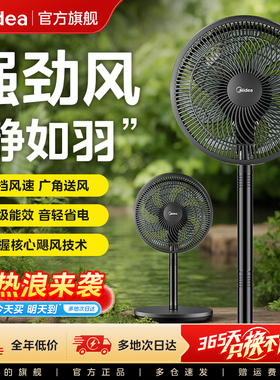 美的电风扇落地扇家用立式强力大风节能广角摇头SAF30AB华凌电扇