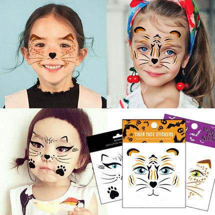 儿童脸贴可爱动物小猫兔子虎防水脸部贴纸贴画幼儿园表演派对活动