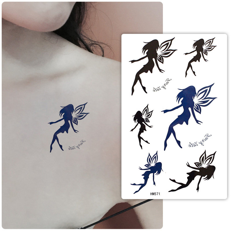 黑色纹身贴防水脚踝手腕女持久天使小精灵韩国仿真小清新纹身贴纸