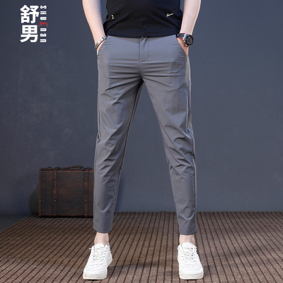 超薄修身小脚显瘦九分休闲裤子男