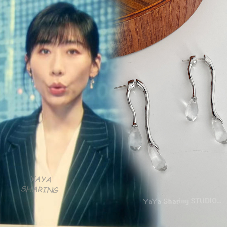 时差一万公里张冉任素汐同款耳环复古水滴金属线条前后戴长款耳钉