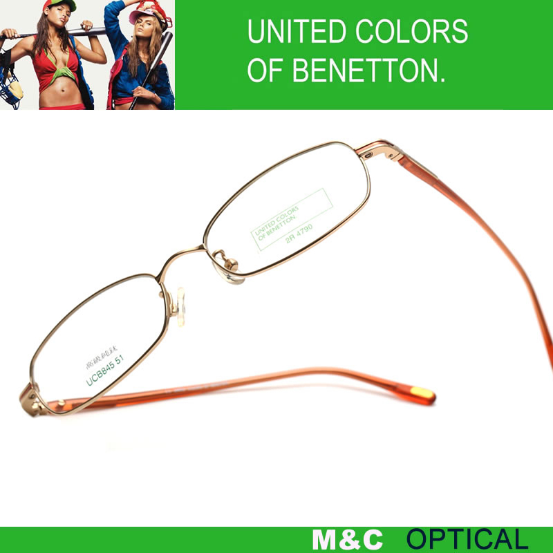 BENETTON贝纳通UCB845金色全框超轻纯钛商务男女通用近视眼镜架