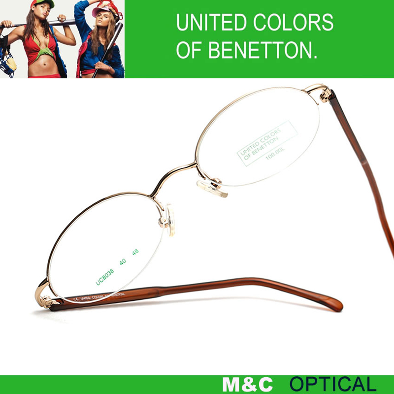 BENETTON贝纳通UC8038椭圆形半框复古男女通用金属小框近视眼镜架
