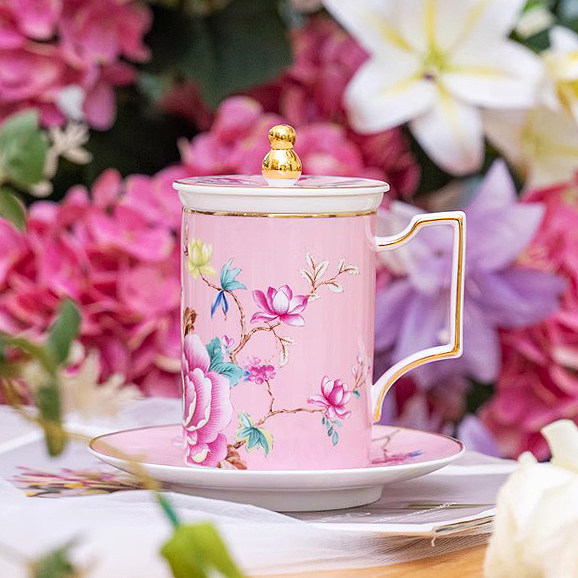 单人中式大泡茶杯带盖过滤骨瓷办公杯带内胆茶水杯可定制