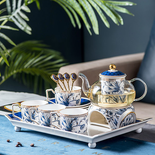 小清新英式骨瓷蜡烛加热底座茶壶