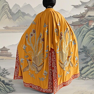 贵妃公主华服 女披风 盘金绣舞台斗篷 戏曲服装 京剧双凤刺绣女帔