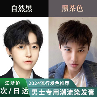 自然黑色染发剂男士专用黑茶色冷棕染黑发膏植物纯免漂男生染头发