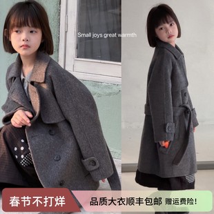 小个子气质大衣秋冬新款男女童亲子双面羊绒外套中大童中长款风衣
