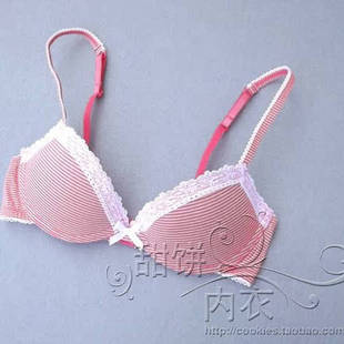 亏清任2件包邮06欧美HM可爱蕾丝边条纹女上薄下厚文胸少女内衣70A