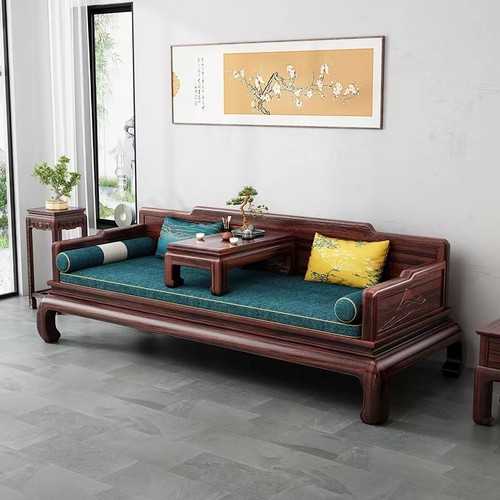 新中式乌金木罗汉床带炕几全实木