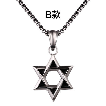 祯蓝六芒星男士项链六角星韩版时尚挂件项链配饰长款明星款潮挂饰