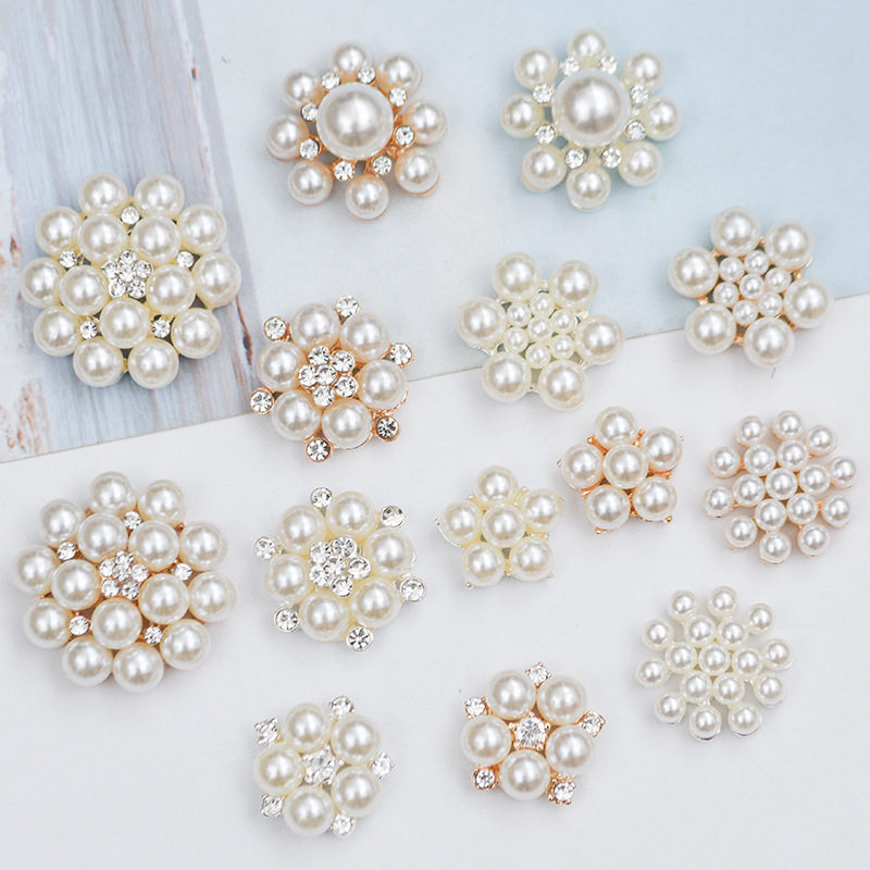 新款合金diy珍珠水钻花盘钻扣跨境饰品配件手工发饰服装服饰配件