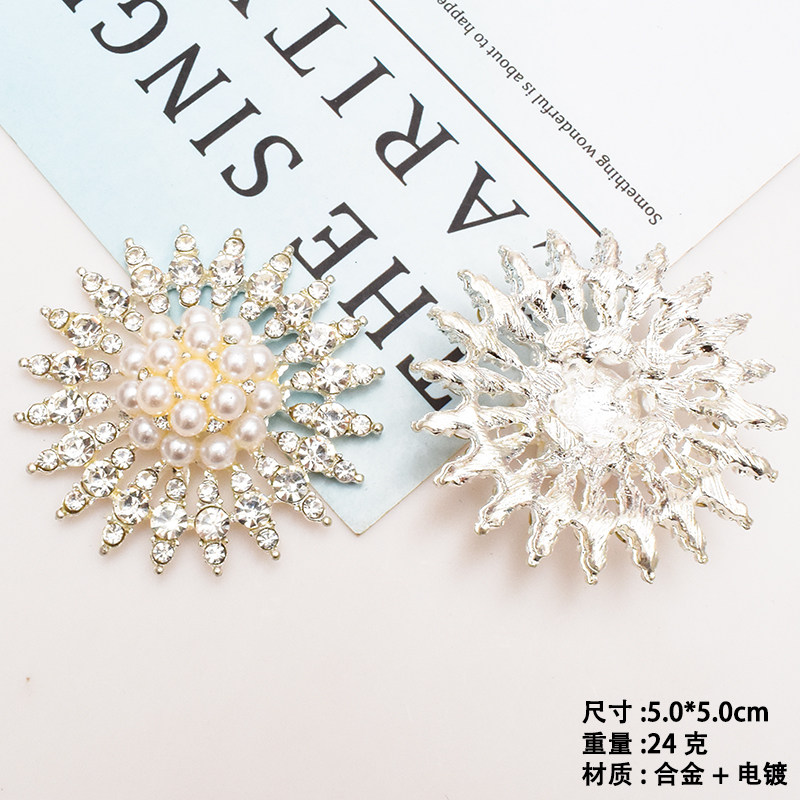 新款珍珠花镶钻花盘扣 汽车出风口配饰 合金diy饰品配件头饰辅料