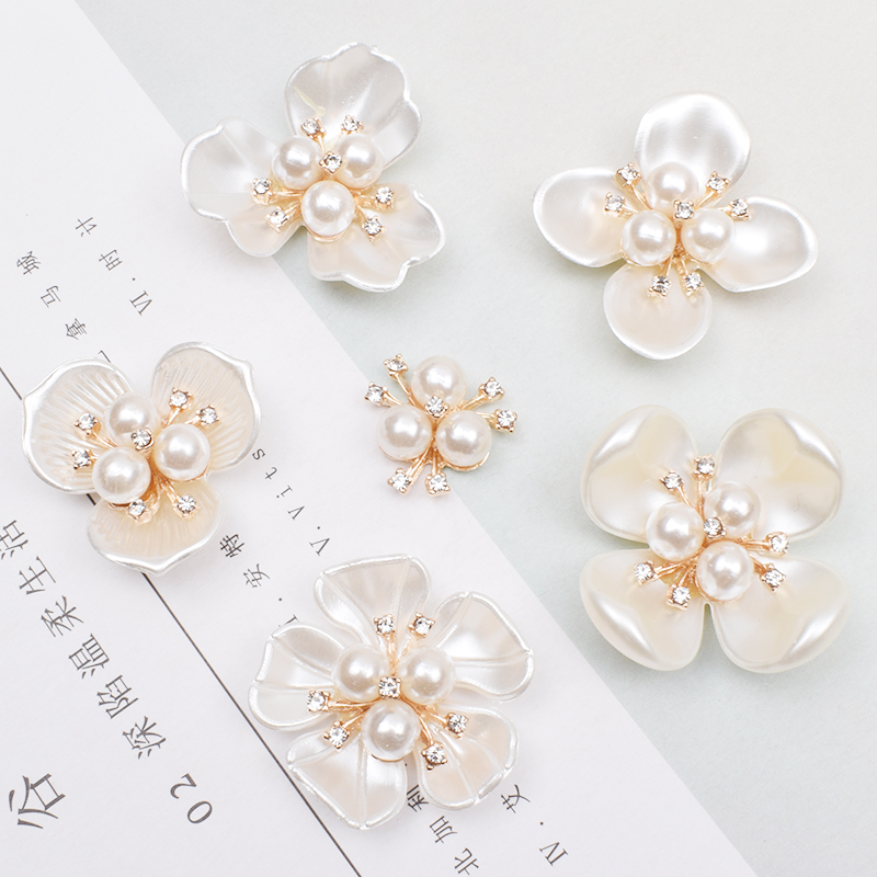 韩版 仿贝壳珍珠花心DIY合金饰品配件 新娘古风发饰鞋服包包材料