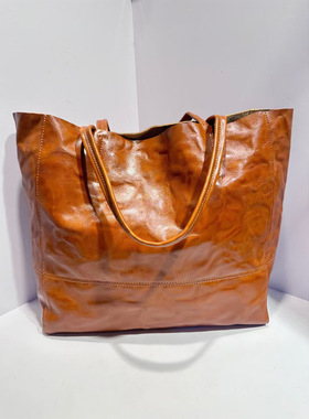 复古真皮大包包女新款托特包跨境头层植鞣牛皮大容量单肩包75031