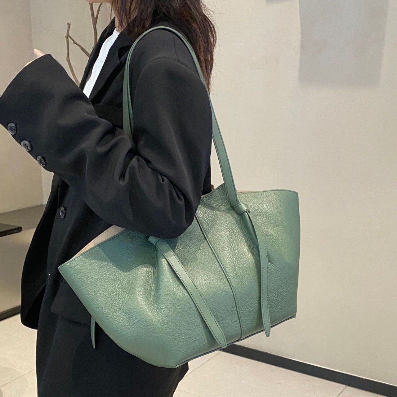 头层牛皮女士大包袋斜挎横款购物妈咪简约子母包袋单肩手提真皮