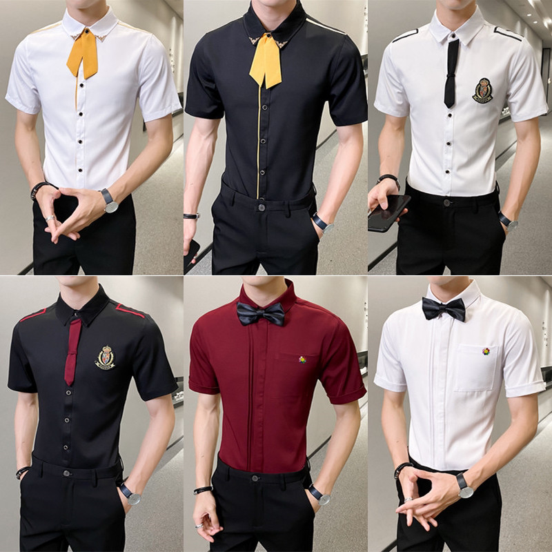 夏季夜店ktv夜场男模服装酒吧短袖衬衫 发型师男衬衣服务生工作服