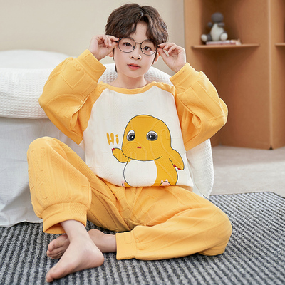 空气夹层保暖睡衣男童秋冬季套装