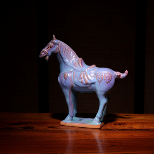 钧瓷炭烧唐马 非遗手工居家装饰摆件商务送礼炉钧釉中式陶瓷马