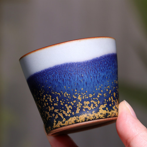 蓝色珊瑚海~ 任晓飞炭烧杯神垕钧瓷手工原矿茶杯茶具中式风礼盒装